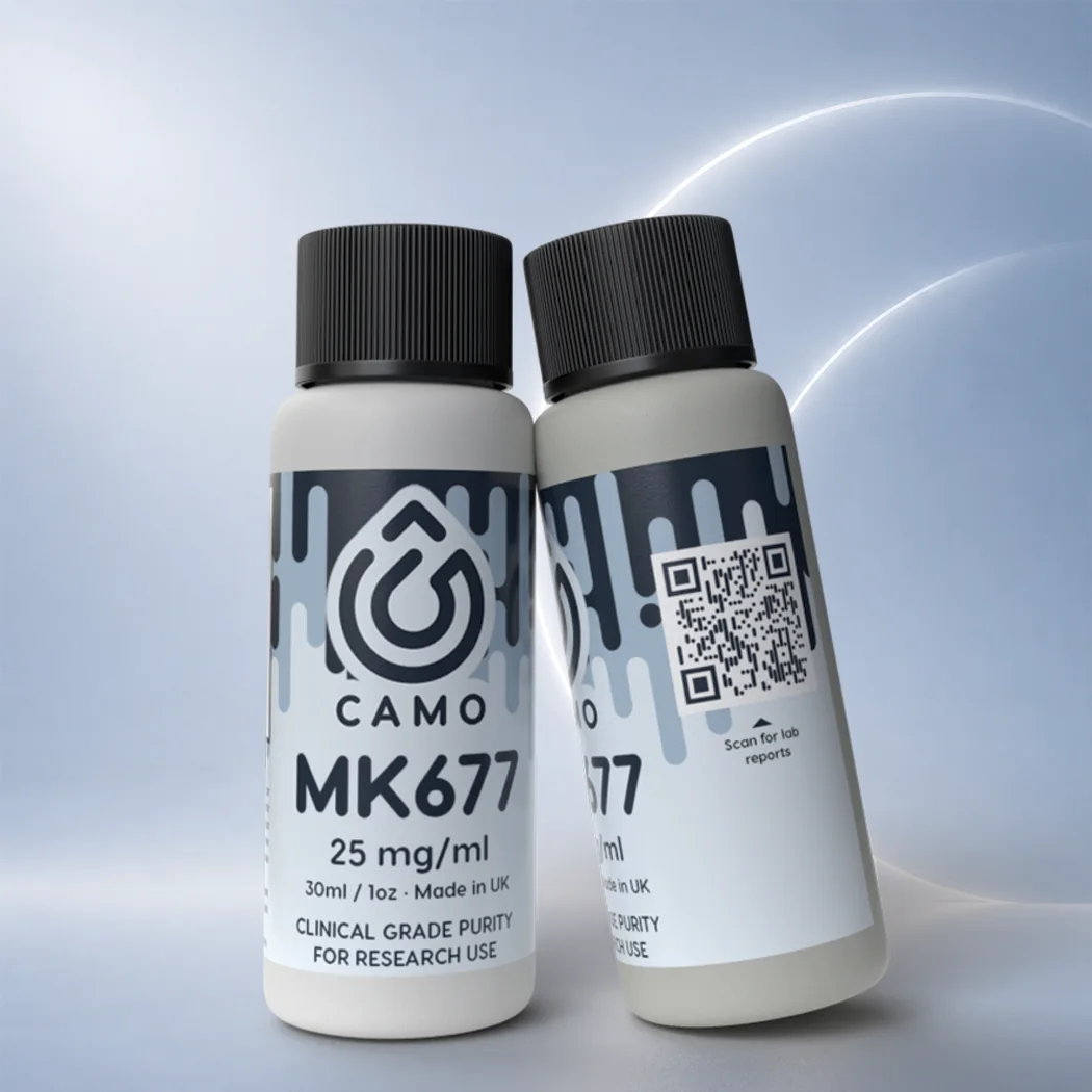 CamoChem bottle with QR code linking to its lab report
